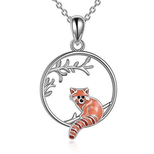 JERWLI Roter Panda Geschenke Sterling Silber Roter Panda Anhänger Halskette Niedlicher Roter Panda Schmuck für Frauen Mädchen Geschenke von JERWLI