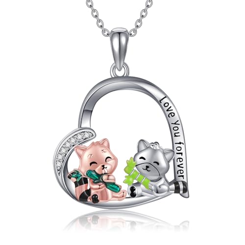 JERWLI Roter Panda Geschenke Sterling Silber Roter Panda Halskette Netter roter Panda Bambus Anhänger Schmuck für Frauen Mädchen Geschenke von JERWLI