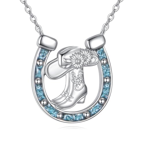 JERWLI Cowgirl Cowboy Stiefel Hufeisen Halskette aus S925 Sterling Silber Hufeisen Anhänger Halskette Türkis Western Schmuck Geschenk für Frauen Mädchen Cowboy und Cowgirl JERWLI Cowgirl Cowboy Stiefel Hufeisen Halskette aus S925 Sterling Silber Hufeisen Anhänger Halskette Türkis Western Schmuck Geschenk für Frauen Mädchen Cowboy und Cowgirl von JERWLI