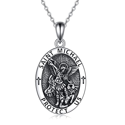 JERWLI Saint Michael Kette 925 Sterling Silber Erzengel Michael Anhänger Halskette Schutz Saint Michael Schmuck für Damen Männer von JERWLI