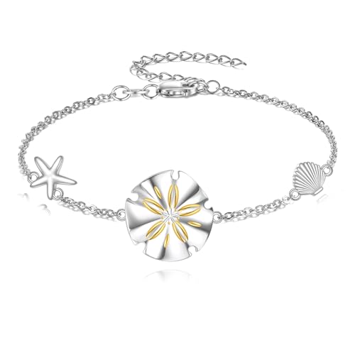 JERWLI Sanddollar Armband aus S925 Sterling Silber Stranddollar Armband Strand Ozean Schmuck Hawaii Sommer Geschenke für Damen Frauen von JERWLI
