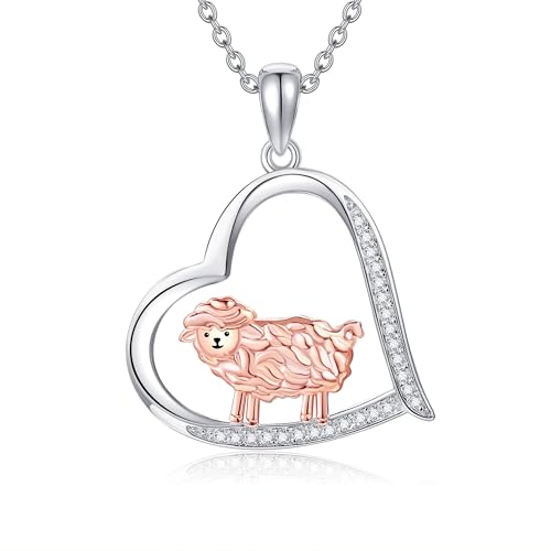 JERWLI Schaf Halskette für Frauen Sterling Silber Tier Anhänger Halskette Herz Schmuck Geschenke für Frauen Mädchen von JERWLI