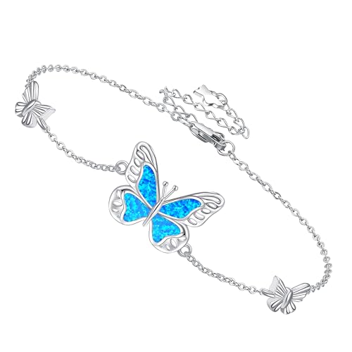 JERWLI Schmetterlingsarmbänder für Damen, 925er Sterlingsilber, Opalarmband, Schmetterlingsschmuck, Geschenk für Frauen, Mütter und Geliebte von JERWLI