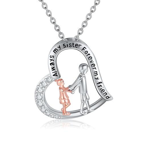 JERWLI Geschenke für Schwester von Bruder 925 Sterling Silber Schwester und Bruder Halskette Schwester Schmuck Geschenke von Bruder von JERWLI