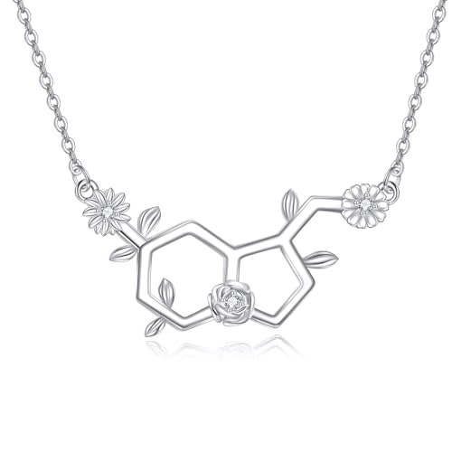 JERWLI Serotonin-Halskette 925er Sterlingsilber Chemielehrer-Geschenke für Frauen Serotonin-Molekül-Schmuck. von JERWLI