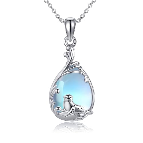 JERWLI Siegel Halskette Sterling Silber Siegel Anhänger Halskette Mondstein Siegel Schmuck Geschenke für Frauen Mädchen von JERWLI