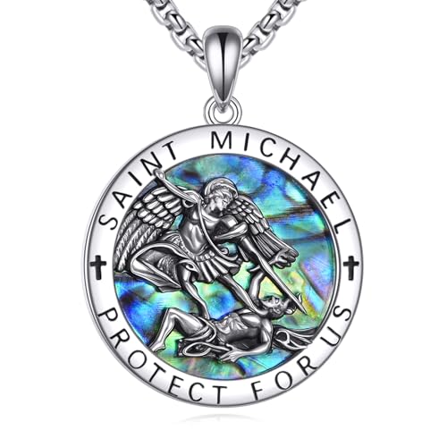 JERWLI St. Michael Halskette 925er Sterlingsilber Erzengel Michael Halskette Herren und Damen St. Michael Medaillenanhänger religiöses Schutzamulett Schmuckgeschenk von JERWLI