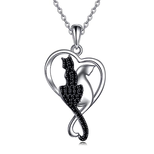 JERWLI Katzen Kette Silber 925 Schwarze Katzen Halskette Katze Schmuck Geschenke für Damen Mädchen Katzen Liebhaber Ehefrau von JERWLI