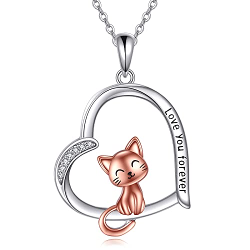 JERWLI Katzen Halskette 925 Sterling Silber Katzen Kette Schmuck Geschenk für Damen und Mädchen von JERWLI