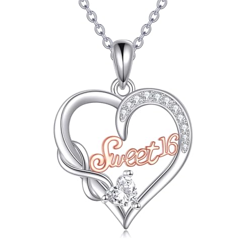 JERWLI Sweet 16 Geburtstags-Halskette aus 925 Sterling Silber, Sweet 16 Geburtstag-Anhänger-Halskette, Unendlichkeit-Herz Schmuck für Frauen, Geschenke. JERWLI Sweet 16 Geburtstags-Halskette aus 925 Sterling Silber, Sweet 16 Geburtstag-Anhänger-Halskette, Unendlichkeit-Herz Schmuck für Frauen, Geschenke. von JERWLI