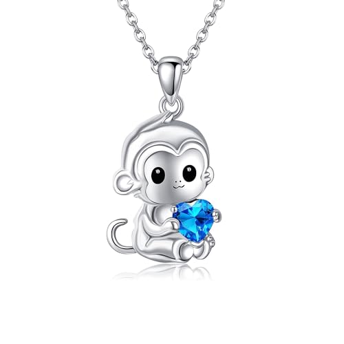 JERWLI Affe Halskette 925 Sterling Silber Affe Anhänger Schmuck Geschenk für weibliche Affen Enthusiasten von JERWLI