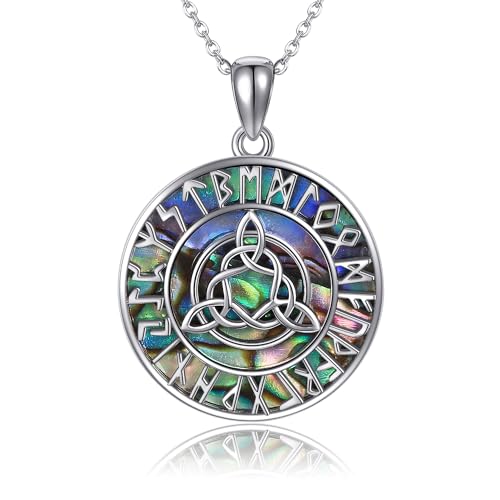 JERWLI Trinity Knot Kette 925 Sterling Silber Wikinger Anhänger Runen Halskette Abalone Muschel Amulett Keltischer Schmuck Geschenke für Damen Frauen Männer Mutter von JERWLI
