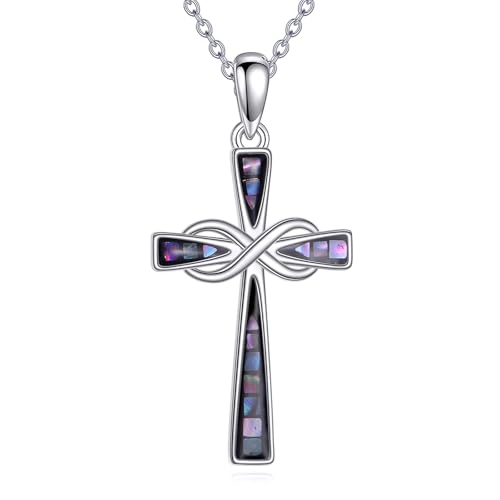 JERWLI Unendlichkeit Kreuz Halskette S925 Sterling Silber Abalone Kreuz Anhänger Halsketten Christlicher Religions Schmuck Geschenke für Damen Frauen Mütter Liebhaberinnen von JERWLI