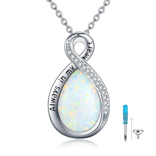 JERWLI Urn Halskette für Asche Sterling Silber Infinity Opal Einäscherung Halskette Frauen Andenken Erinnerung Schmuck von JERWLI