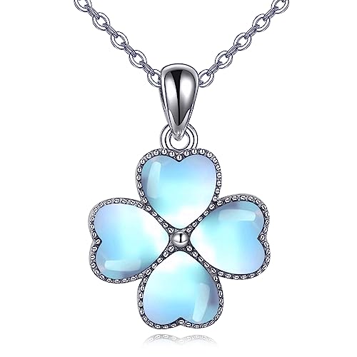 JERWLI Kleeblatt Kette Silber 925 Mondstein Glücksbringer Vierblättriges Kleeblatt Anhänger Halskette Glücksklee Kleeblatt Schmuck Geburtstag Geschenke für Damen Mädchen Mutter St. Patrick's Day JERWLI Kleeblatt Kette Silber 925 Mondstein Glücksbringer Vierblättriges Kleeblatt Anhänger Halskette Glücksklee Kleeblatt Schmuck Geburtstag Geschenke für Damen Mädchen Mutter St. Patrick's Day von JERWLI