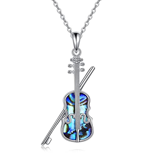 JERWLI Violine Kette Silber 925 Musik Violine Halskette Abalone Muschel Violine Schmuck Geschenke für Damen Frauen Mädchen Geigen Enthusiasten Violinist JERWLI Violine Kette Silber 925 Musik Violine Halskette Abalone Muschel Violine Schmuck Geschenke für Damen Frauen Mädchen Geigen Enthusiasten Violinist von JERWLI