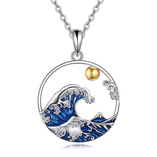 JERWLI Wave Halskette Sterling Silber Ocean Wave Sonne Anhänger Halskette Ocean Beach Schmuck für Frauen Geschenke von JERWLI