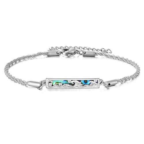 JERWLI Wellen Armband S925 Sterling Silber Abalone Ozean Welle Armband Strand Schmuck für Damen Frauen Geschenke von JERWLI