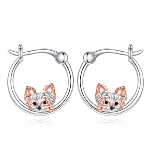 JERWLI Yorkie-Ohrringe 925er Sterlingsilber Hunde-Creolen Yorkie-Schmuck Geschenke für Frauen von JERWLI