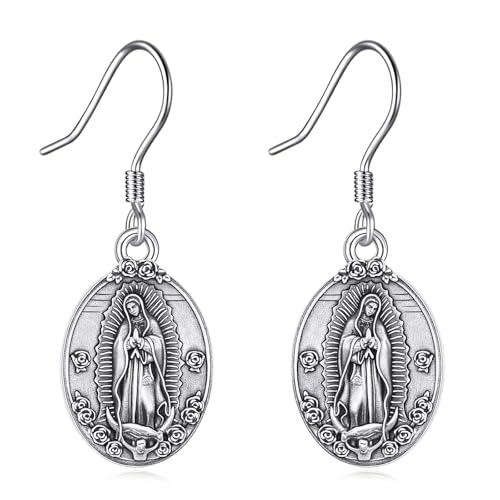 Jungfrau Maria Ohrringe aus S925 Sterling Silber Jungfrau Maria Hänger Ohrringe Schützerin Maria Katholischer Schmuck Geschenke für Damen Frauen von JERWLI