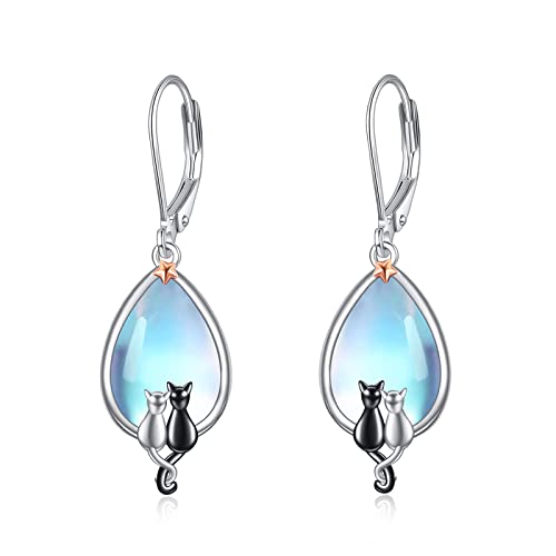Katzen Ohrringe Silber 925 Mondstein Katzen Ohrhänger Schwarze Katzen Schmuck Geschenke für Damen Mädchen Katzen Liebhaber Katzen Ohrringe Silber 925 Mondstein Katzen Ohrhänger Schwarze Katzen Schmuck Geschenke für Damen Mädchen Katzen Liebhaber von JERWLI