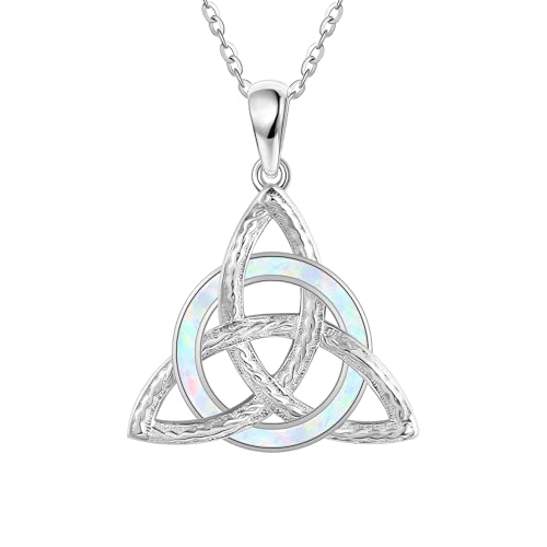 JERWLI Keltischer Knoten Halskette Sterling Silber 925 Opal Triquetra Halsketten keltischer Anhänger Kette Schmuck für Frauen Mädchen von JERWLI
