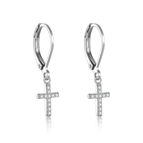 Kleine Kreuz Ohrringe für Frauen Sterling Silber Cubic Zirkonia Schmuck Kreuz Dangle Drop Ohrringe für Frauen von JERWLI