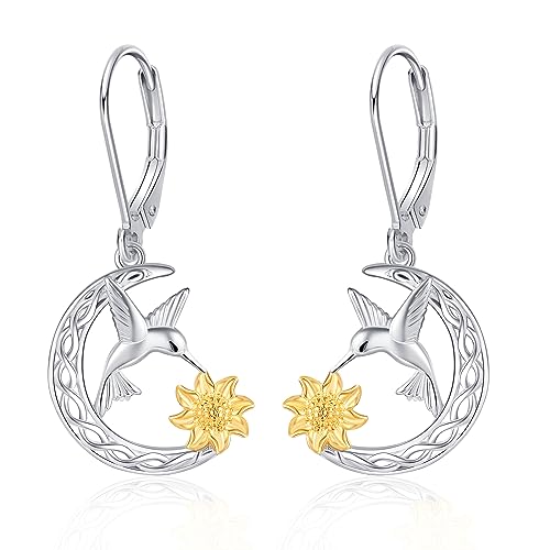 Kolibri Ohrringe, Vogel-Ohrringe, 925er-Sterlingsilber, Kolibri Sonnenblumen Schmuck, Kolibri Geschenke für Frauen und Mädchen von JERWLI
