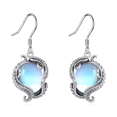 Kraken-Arme Ohrringe aus 925 Sterling Silber, Mondstein-Ohrringe, Kraken-Arme Schmuckgeschenke für Frauen. von JERWLI