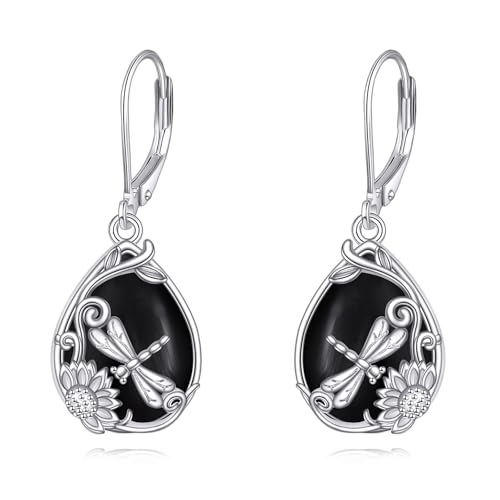 Libellen schwarze Onyx-Ohrringe aus 925 Sterling Silber, schwarze Onyx-Hängeohrringe, Schmuckgeschenk für Frauen. von JERWLI