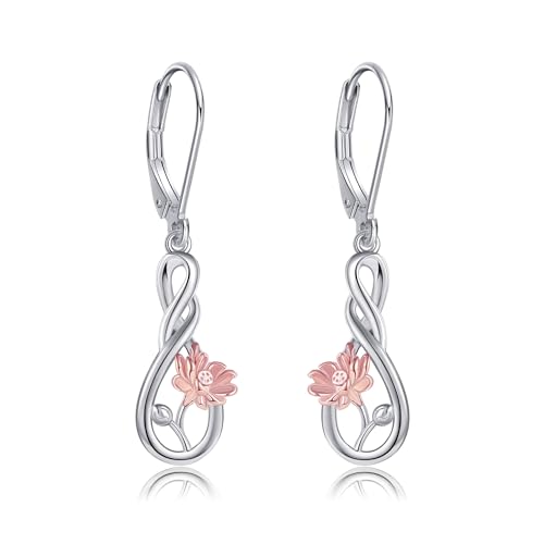 Lotus Ohrringe 925 Sterling Silber Unendlichkeit Lotus Blume Hängend Ohrringe Lotus Schmuck Geschenke für Damen Frauen Mädchen Mutter von JERWLI