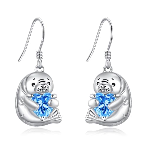 Manatee Ohrringe S925 Sterling Silber Blaue Manatee Hängende Ohrringe See kuh Schmuck für Damen Frauen Geschenke von JERWLI