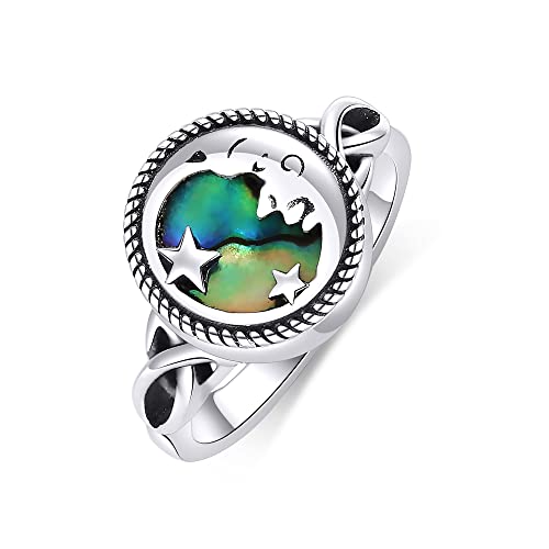 Mond und Stern Urne Ring für Asche 925 Sterling Silber Abalone Shell Memorial Keepsake Ringe Kremation Schmuck Geschenk für Damen Frauen Männer Mutter (Abalone-Muschel, 10) von JERWLI