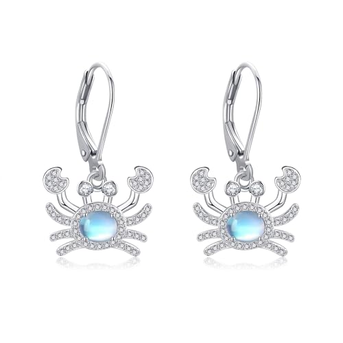 Mondstein Krabbe Ohrringe 925 Sterling Silber Krabbe Leverback Drop Dangle Ohrringe Ozean Thema Sea Crab Geschenke Krabbe Schmuck für Frauen Mädchen von JERWLI