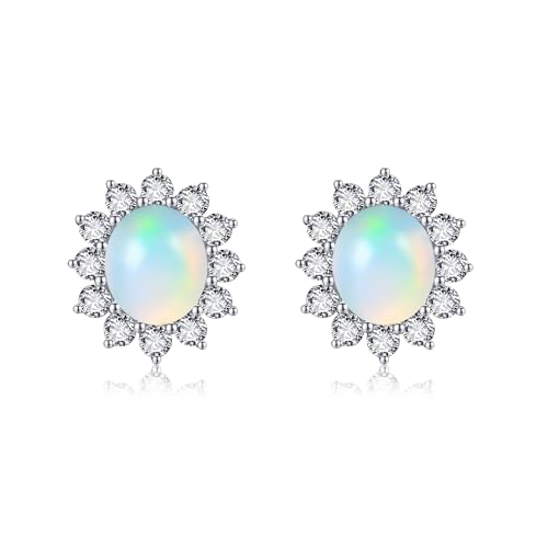 Natürliche Opal Ohrringe Sterling Silber - Weiß Opal Ohrstecker Schmuck Geschenke für Frauen Mädchen von JERWLI