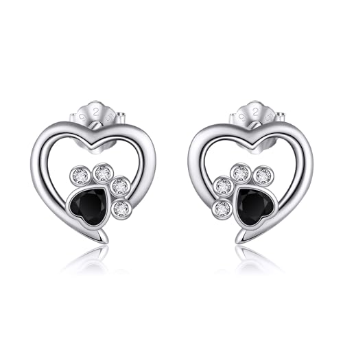 Pfote Ohrstecker 925 Sterling Silber Herz Hund Katze Pfoten Ohrringe Pfote Schmuck Geschenke für Damen Frauen Mädchen Hund Katze Haustier Liebhaber von JERWLI