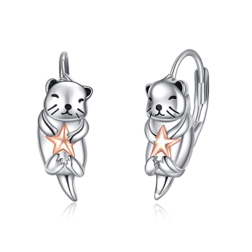 JERWLI Otter Ohrringe Silber 925 Niedliche Seeotter Creolen Ohrring Mädchen Wildtier Schmuck Geschenk für Damen Tierliebhaber Freundschaft Juwelen für die Besten Freunde von JERWLI