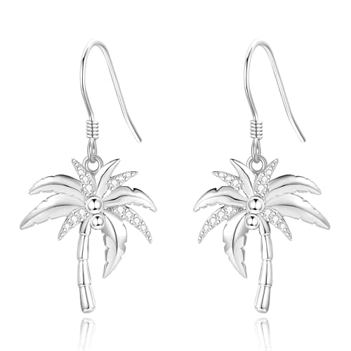 Palme Baum Ohrringe 925 Sterling Silber Kokosnuss Baum Hänger Ohrstecker Strand Tropischen Schmuck Geschenke für Frauen Mädchen Damen von JERWLI