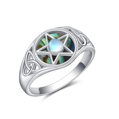 Pentagram Pentagram Ring Sterling Silber Pentagram Amulett Ring Pentagram Stern Wicca Schmuck Geschenke für Frauen Männer (7) von JERWLI