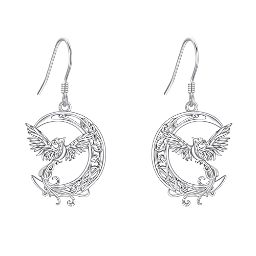 Phönix Ohrringe 925 Sterling Silber Halbmond Mond Phönix Ohrring Hängend Phönix Schmuck Geschenke für Damen Frauen Mädchen Mutter von JERWLI