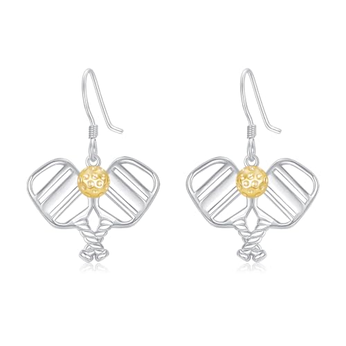 Pickleball Ohrringe S925 Sterling Silber Pickle Ohrringe Hängende Pickleball Schmuck Geschenke für Damen Frauen Sportlerinnen von JERWLI