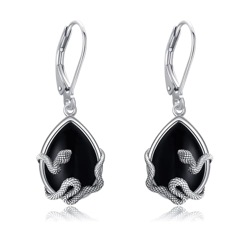 Schlangen Turmalin Ohrringe 925 Sterling Silber Schlange Ohrstecker Schwarze Turmaline Ohrring Tropfen Schmuck Punk Geschenke für Frauen Männer Damen von JERWLI