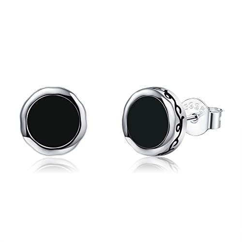 Schwarze Onyx-Ohrringe, Sterlingsilber, Baum des Lebens, Runen-Ohrstecker, Schmuck, Geschenke für Damen und Herren von JERWLI