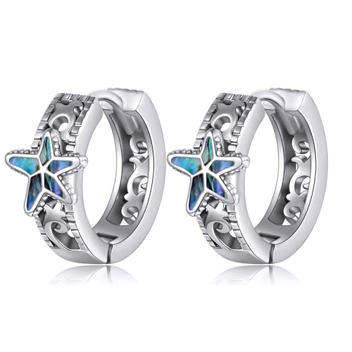 Seesterne Ohrringe 925 Sterling Silber Seesterne Kleine Huggie Creolen Ohrringe Abalone Muschel Seesterne Schmuck Ozeane Geschenke für Damen Männer Mädchen von JERWLI