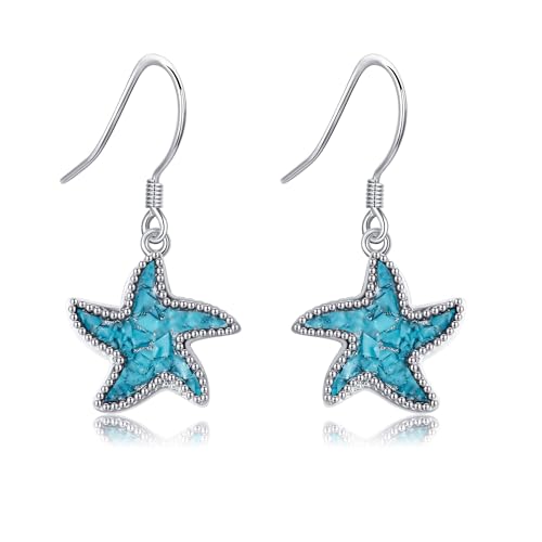 Seesterne Ohrringe 925 Sterling Silber der Türkis Seelisfisch Strand Ohrstecker Strand Schmuck Geschenke für Frauen Mädchen Seestern Ozean Geschenk von JERWLI