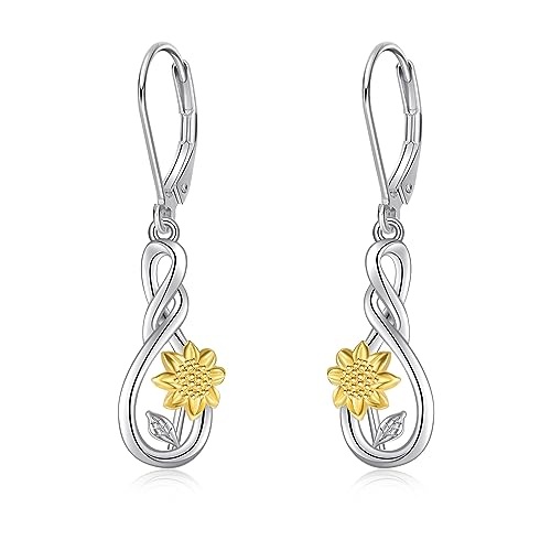 Sonnenblume Ohrringe Sterling Silber Sonnenblume Infinity Dangle Drop Ohrringe Schmuck Geschenk für Frauen Mädchen von JERWLI