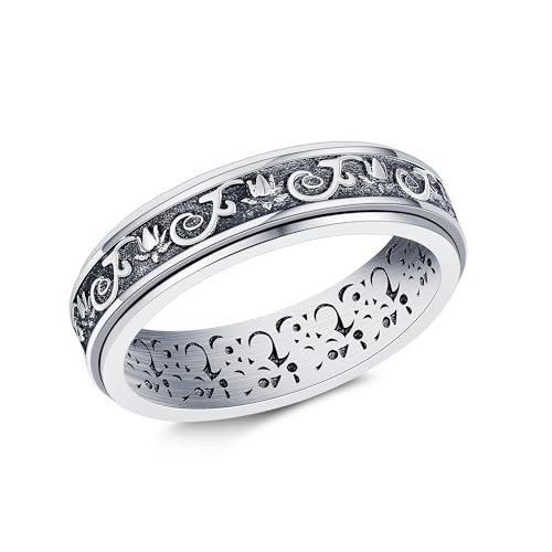 Spinner Sterling Silber Lotus Fidget oxidierte Lotus rotierende Ringe für Angst Frauen Mädchen Erwachsene (7) von JERWLI