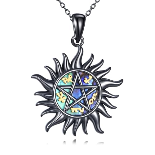 Supernatural Kette aus S925 Sterling Silber Anti Possession Besessenheits symbol Amulett Anhänger Halskette aus Abalone Muschel Schmuck Geschenk für Herren Damen von JERWLI
