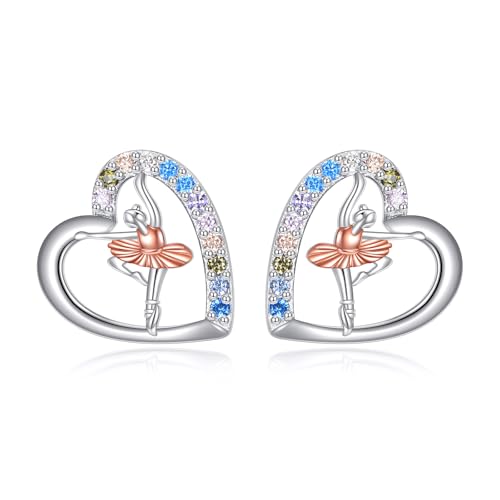 Tanzgeschenke 925 Sterling Silber Herz Ballerina Steckohrringe, Tanz-Ballett Schmuck, Geschenke für Frauen. von JERWLI