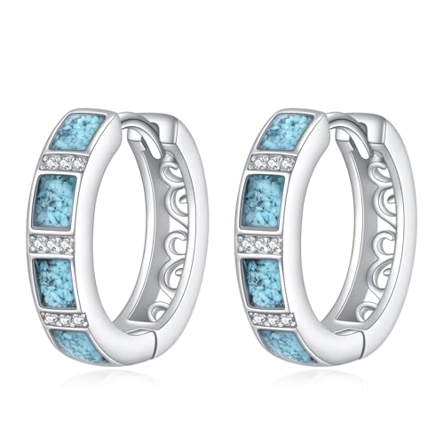 Türkis-Hoop-Ohrringe aus 925 Sterling Silber, filigrane Zirkonia-Ohrringe, Türkis-Schmuckgeschenke für Frauen und Liebhaber. von JERWLI